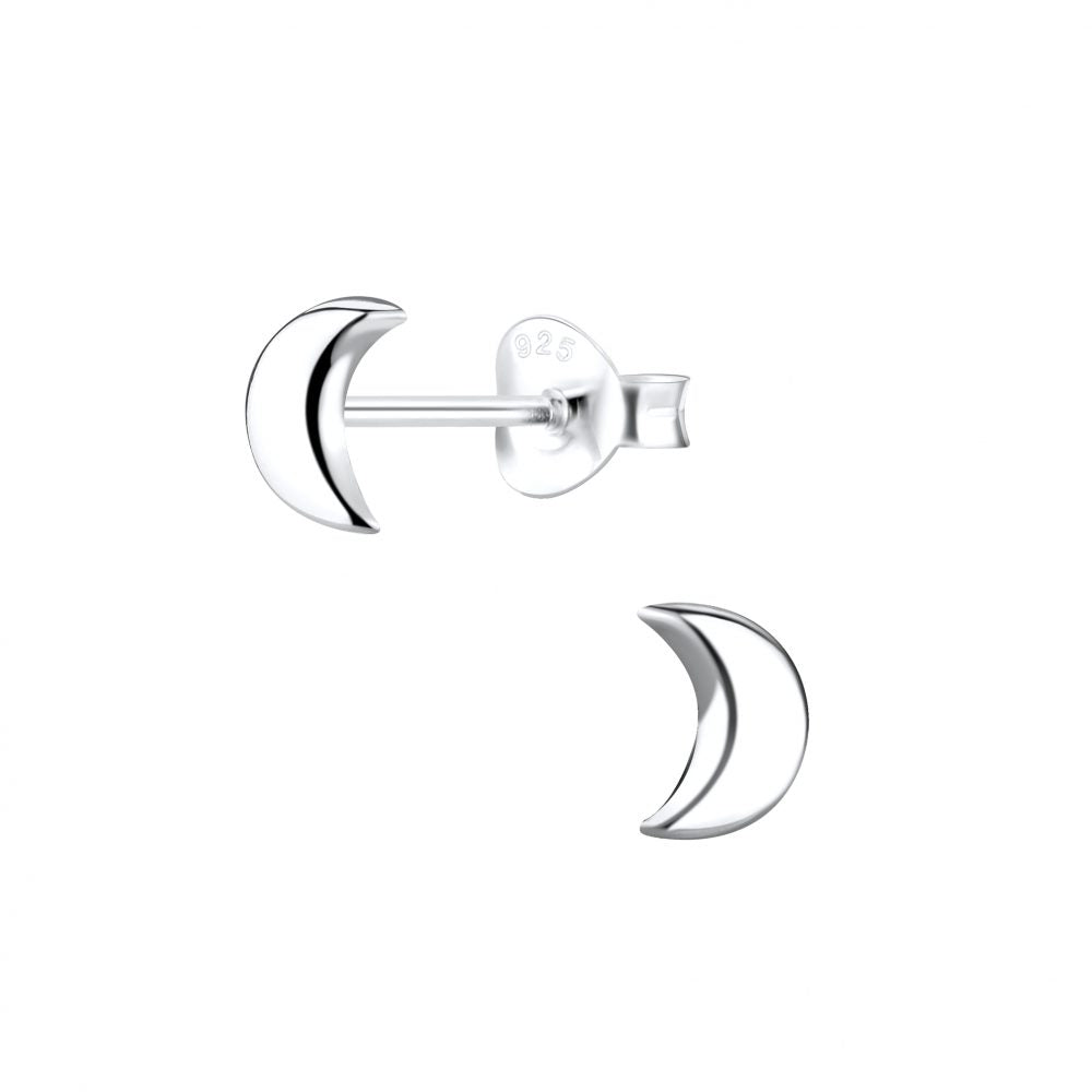 Silver Half Moon Stud Earrings - 925 Sterling Silver Women's Jewelry