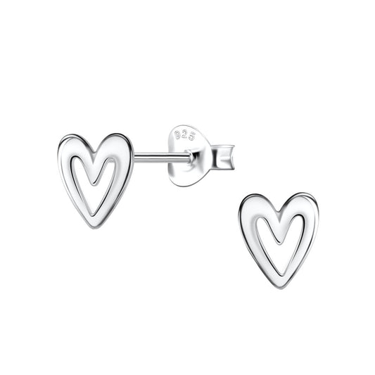 Silver Heart Stud Earrings - 925 Sterling Silver Women's Jewelry