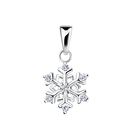 Silver Snowflake Pendant - White - 925 Sterling Silver Women's Jewelry