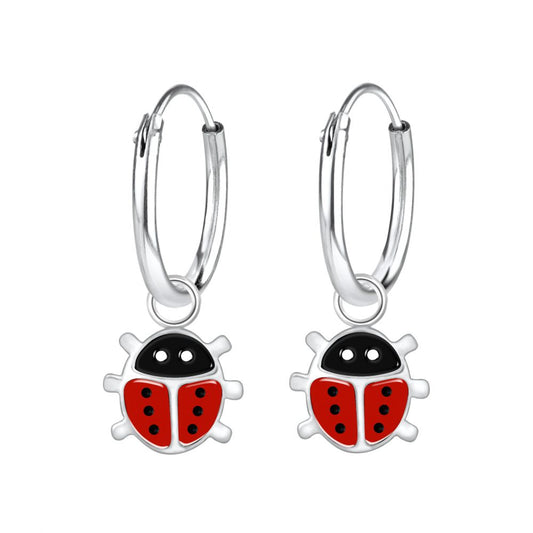 Classic Ladybug Charm Hoop Earrings - 925 Sterling Silver Women's Jewelry