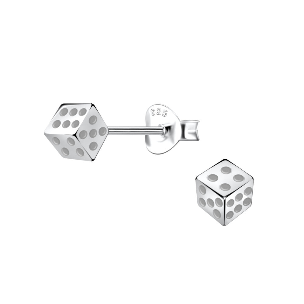 Silver Dice Stud Earrings - 925 Sterling Silver Women's Jewelry