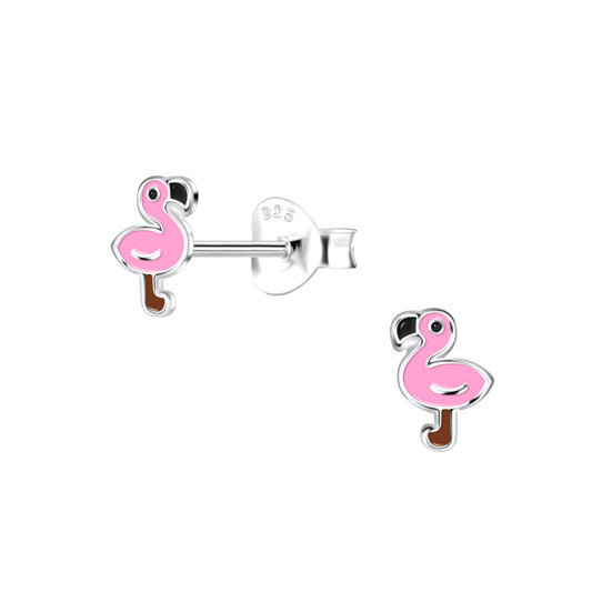 Small Pink Flamingo Stud Earrings - 925 Sterling Silver Women's Jewelry