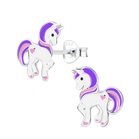 Purple Unicorn Stud Earrings - 925 Sterling Silver