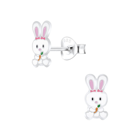 Silver Rabbit Stud Earrings - 925 Sterling Silver Women's Jewelry