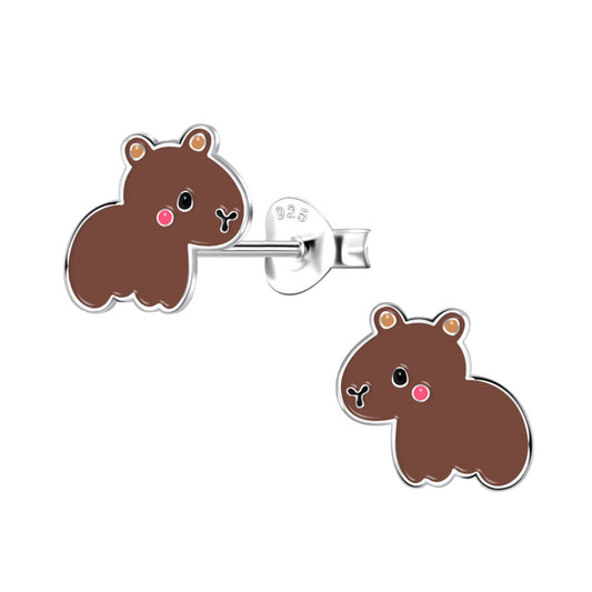 Silver Capybara Stud Earrings - 925 Sterling Silver Women's Jewelry