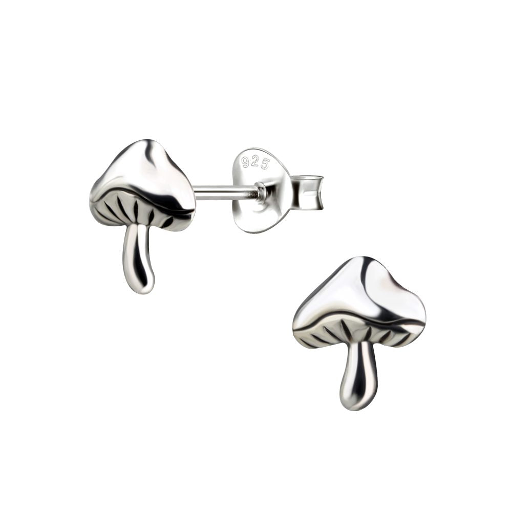 Silver Mushroom Stud Earrings - 925 Sterling Silver Women's Jewelry