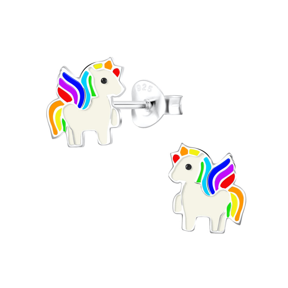 Rainbow Unicorn Stud Earrings - 925 Sterling Silver Women's Jewelry