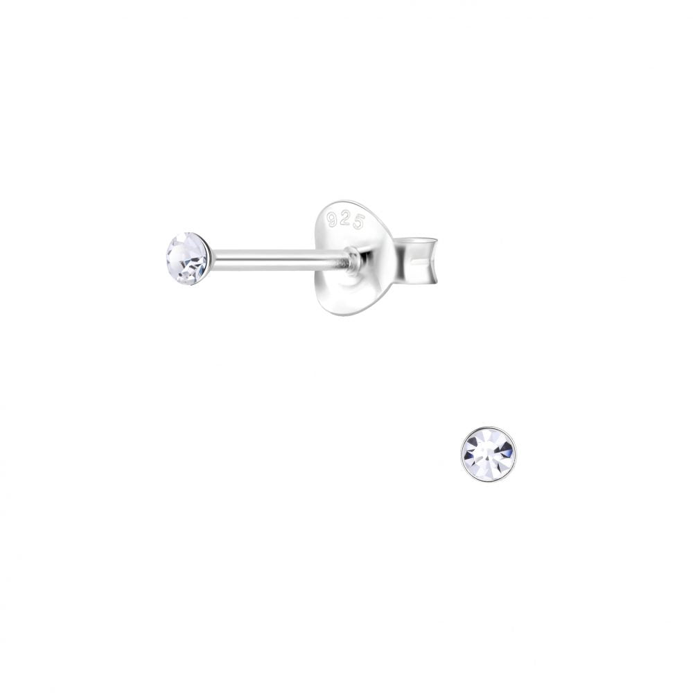 2mm Round Crystal Silver Stud Earrings - Crystal - 925 Sterling Silver Women's Jewelry