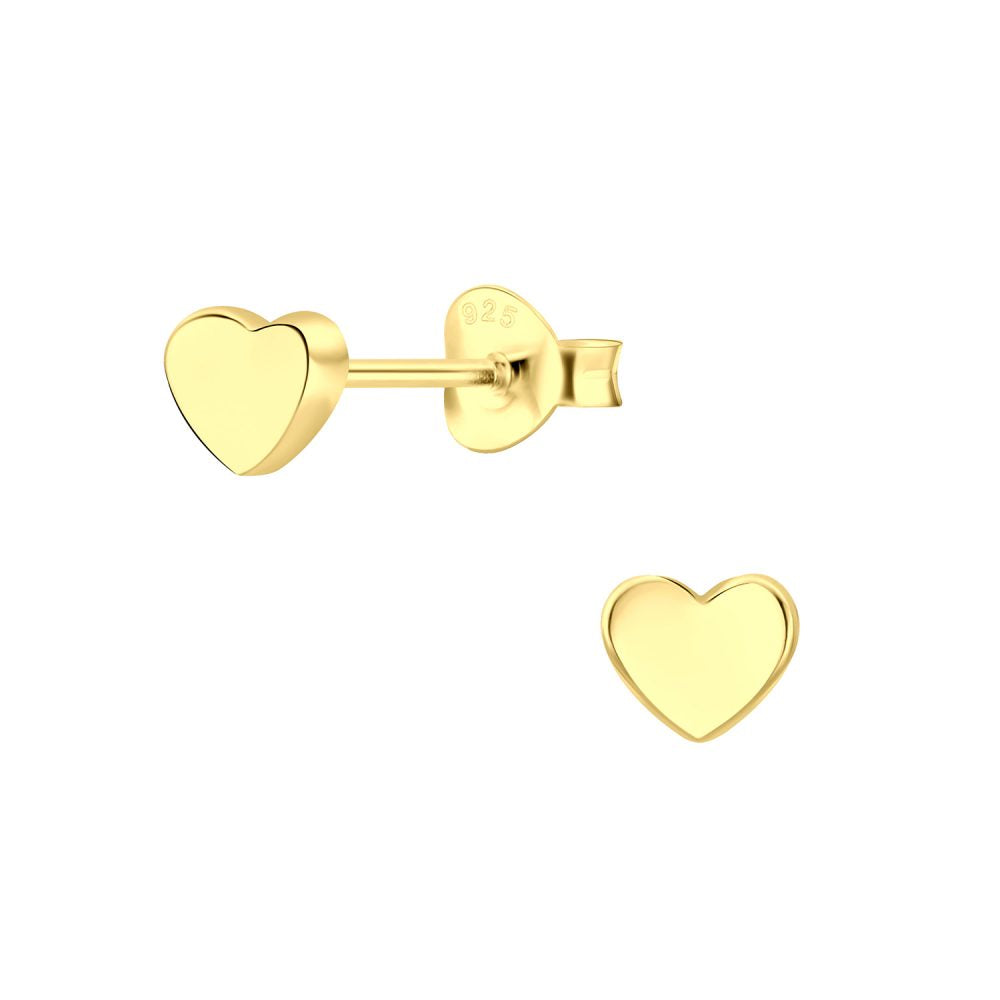 Silver Heart Stud Earrings with Gold Finish - 925 Sterling Silver Women's Jewelry