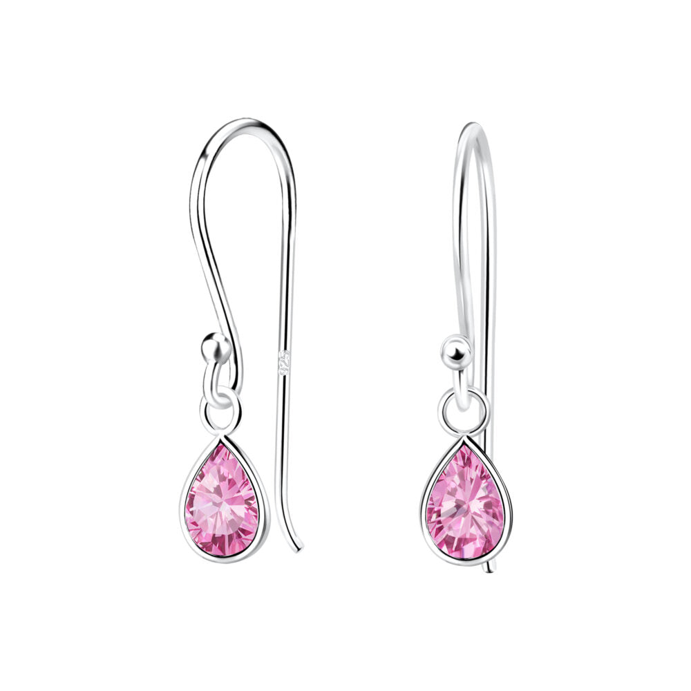 4X6mm Pear Cubic Zirconia Silver Earrings - Pink - 925 Sterling Silver Women's Jewelry