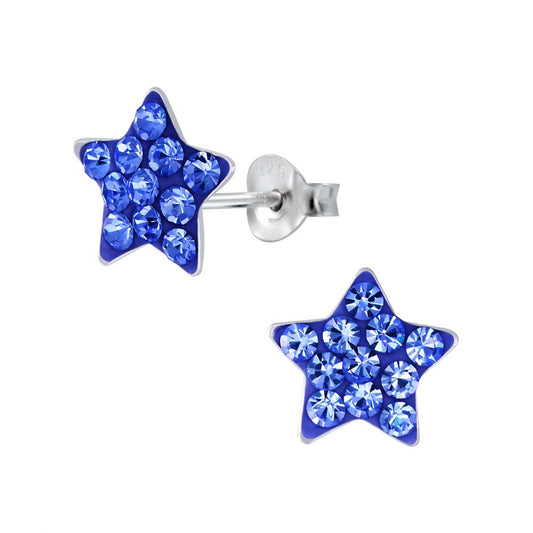 Star Stud Earrings - Blue - 925 Sterling Silver