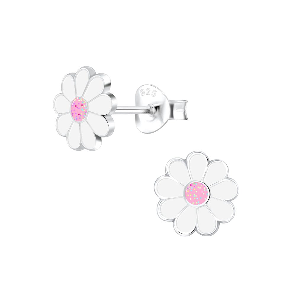 Daisy Flower Pink Stud Earrings - 925 Sterling Silver