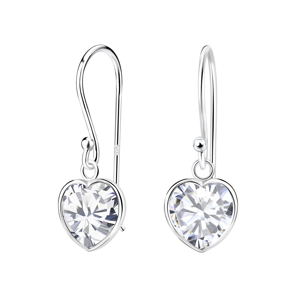 Heart Cubic Zirconia Earrings - White - 8mm - 925 Sterling Silver