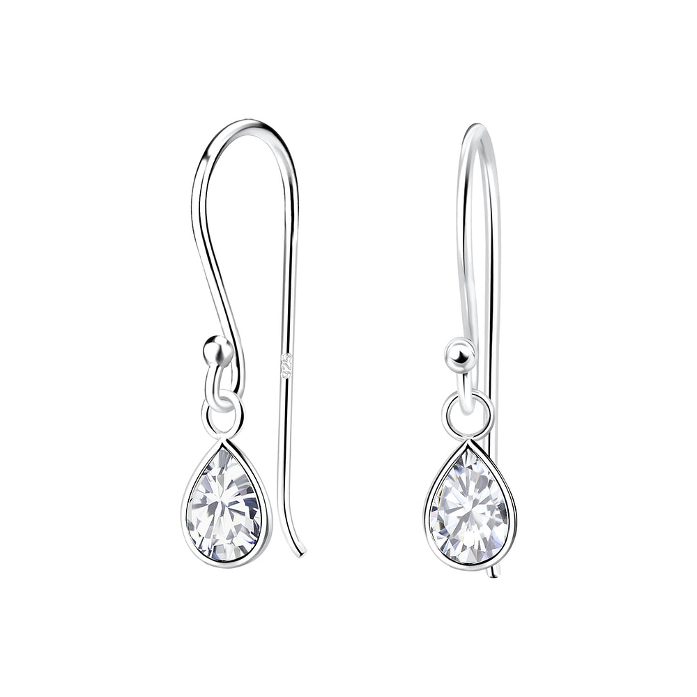 Pear Cubic Zirconia Earrings - White - 4mm - 925 Sterling Silver