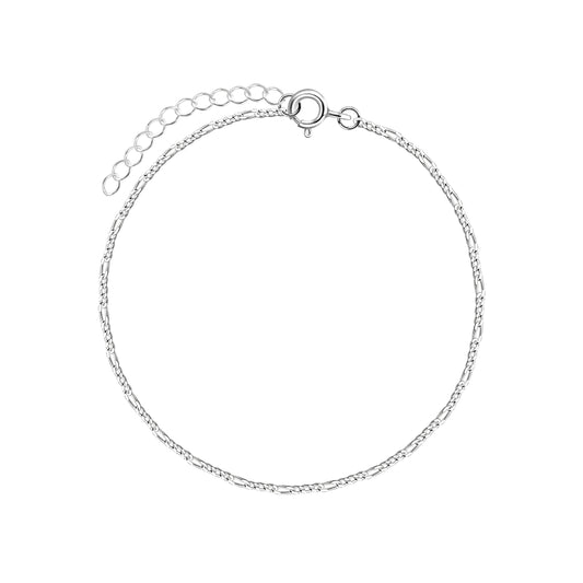 Figaro Bracelet - Extendable to 7 Inches - 925 Sterling Silver