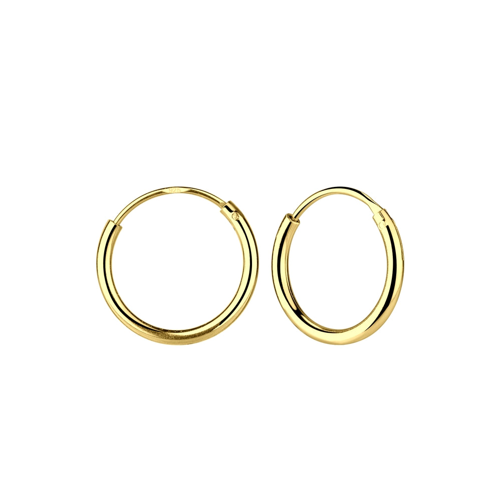 Golden Hoop Earrings - 12mm - 925 Sterling Silver