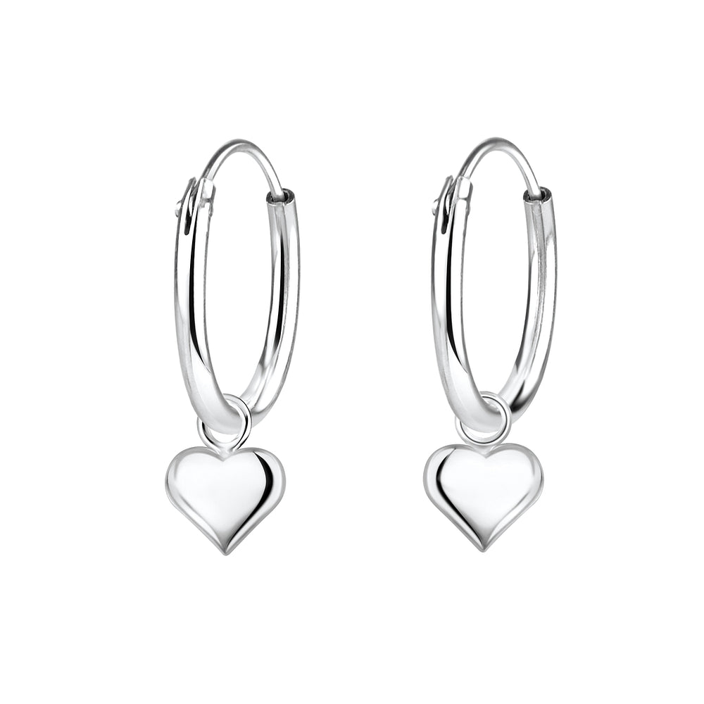 Heart Charm Hoop Earrings - 12mm - 925 Sterling Silver