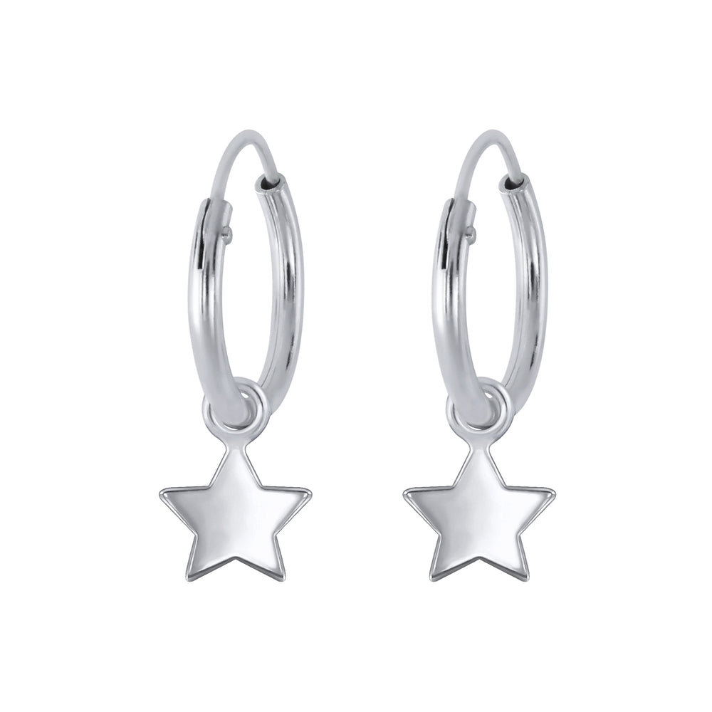 Star Charm Hoop Earrings - 12mm - 925 Sterling Silver