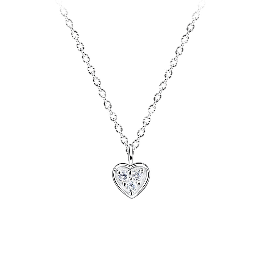 Heart Necklace - White - 18 Inches - 925 Sterling Silver