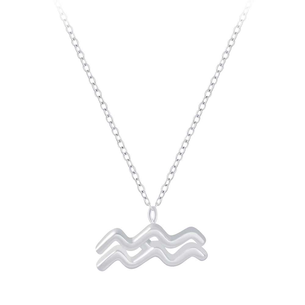 Aquarius Zodiac Sign Necklace - 18 Inches - 925 Sterling Silver