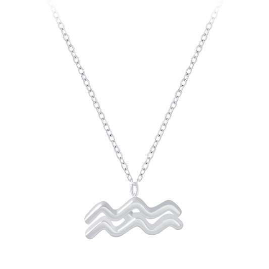 Aquarius Zodiac Sign Necklace - 18 Inches - 925 Sterling Silver