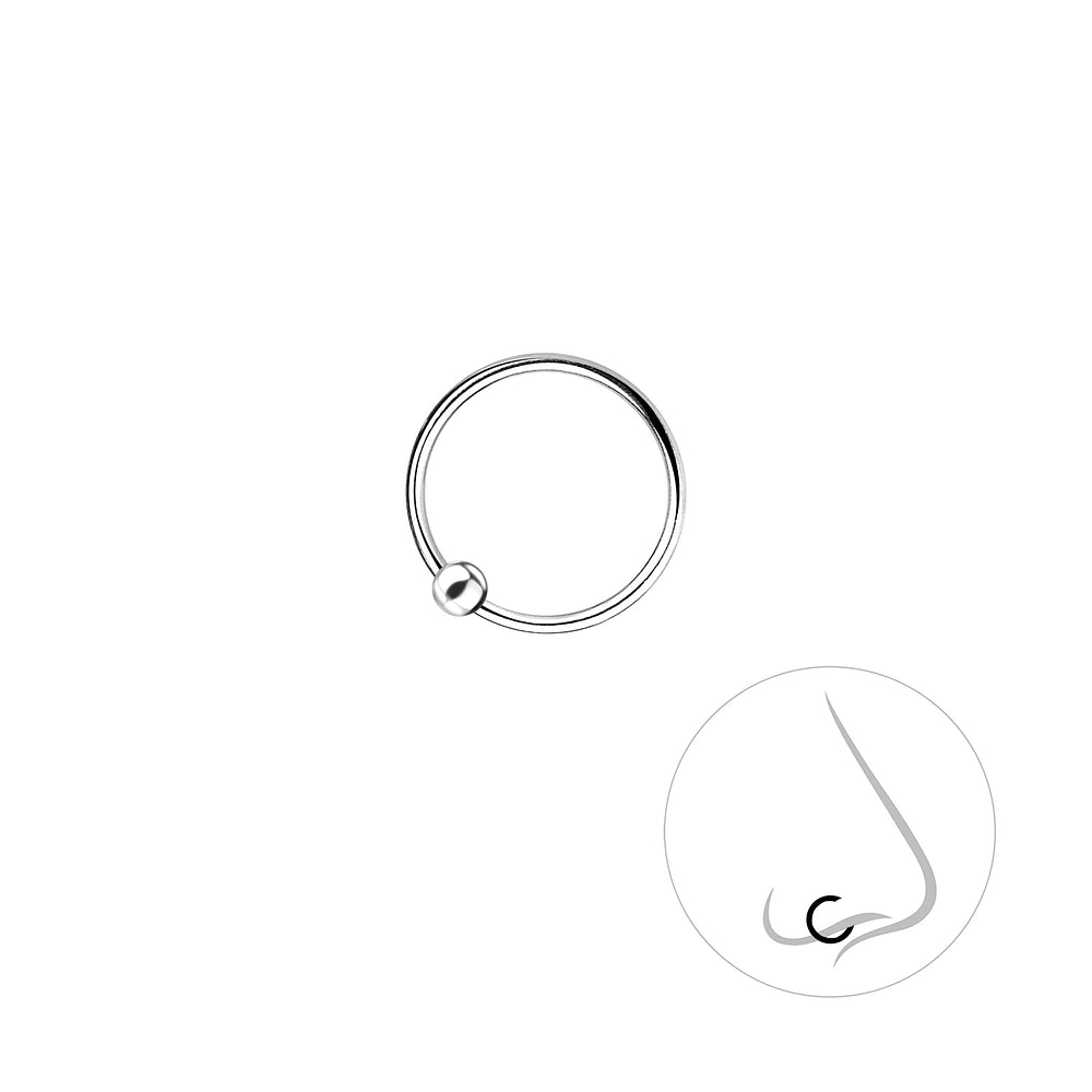 Ball Closure Hoop Nose Ring - 10mm - 925 Sterling Silver