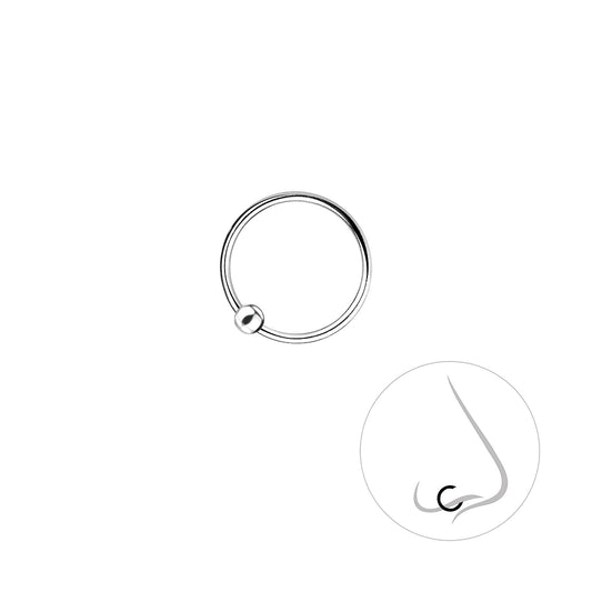 Ball Closure Hoop Nose Ring - 10mm - 925 Sterling Silver