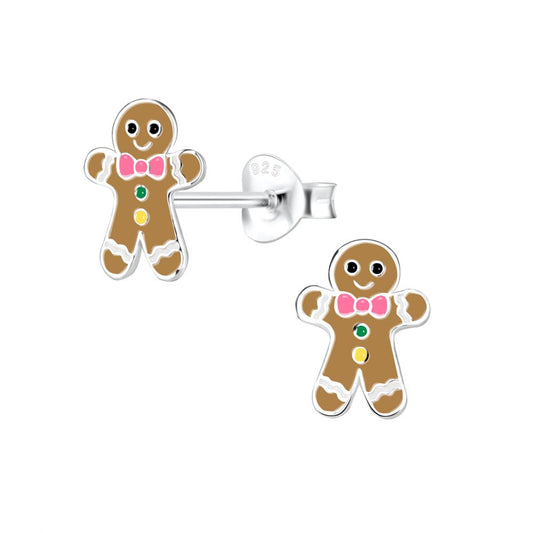 Silver Gingerbread Stud Earrings - 925 Sterling Silver Women's Jewelry