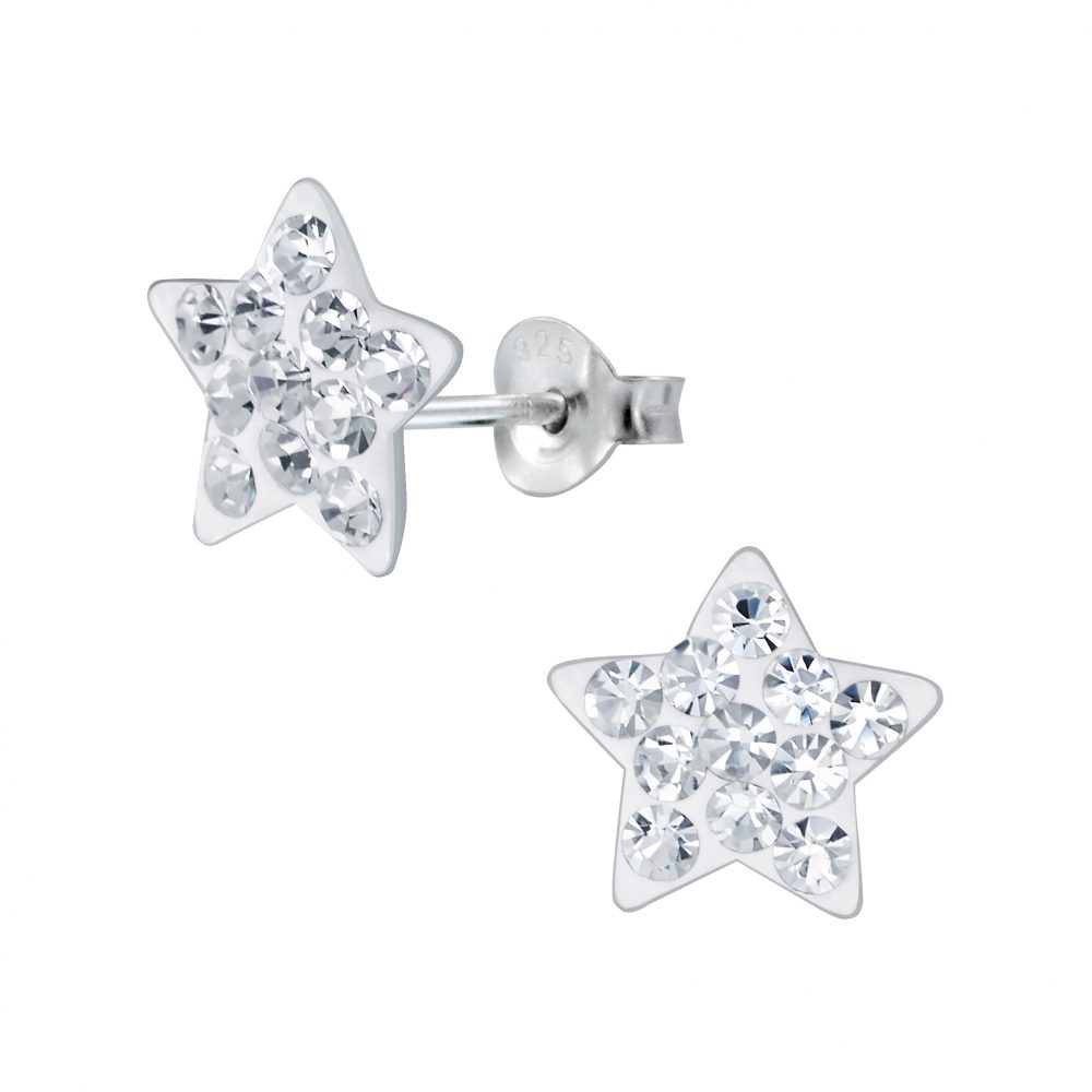 Star Stud Earrings - Crystal - 925 Sterling Silver