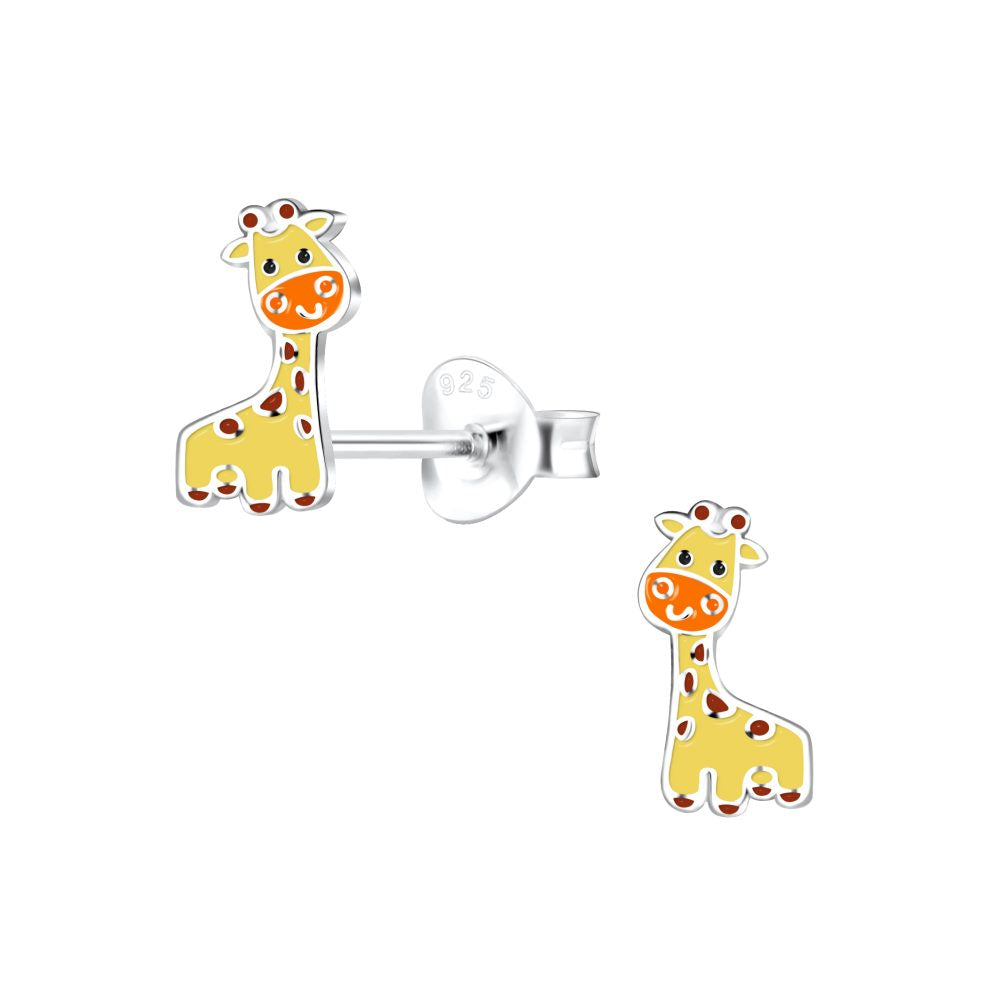 Silver Giraffe Stud Earrings - 925 Sterling Silver Women's Jewelry