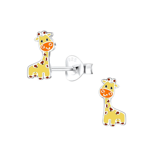 Silver Giraffe Stud Earrings - 925 Sterling Silver Women's Jewelry