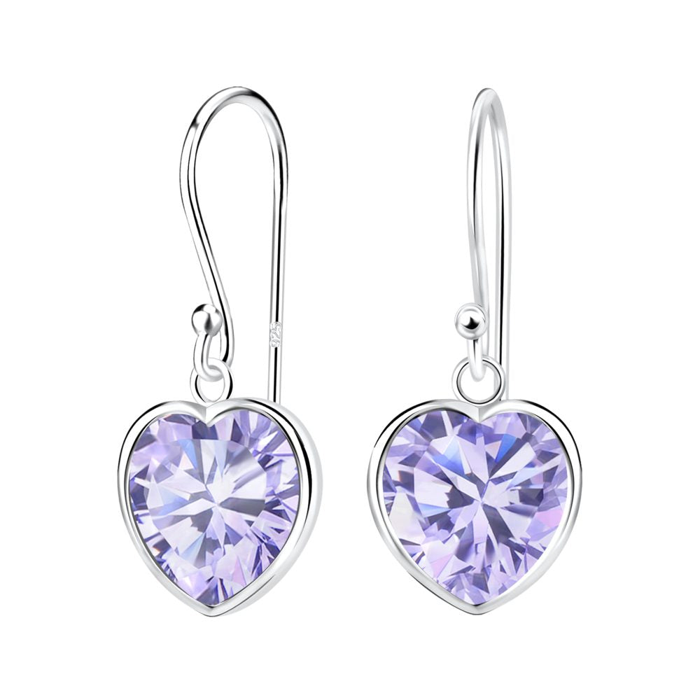 10mm Heart Cubic Ziconia Silver Earrings - Lavender - 925 Sterling Silver Women's Jewelry