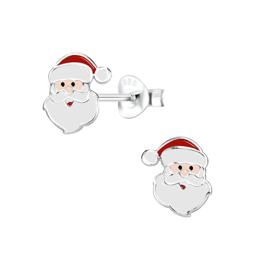 Silver Santa Claus Stud Earrings - 925 Sterling Silver Women's Jewelry