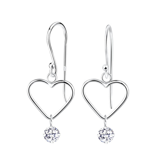 Silver Heart Earrings - White - 925 Sterling Silver Women's Jewelry