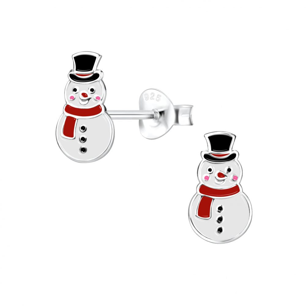 Classic Snowman Stud Earrings - 925 Sterling Silver Women's Jewelry