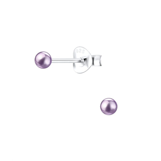 3mm Pearl Silver Stud Earrings - Mauve - 925 Sterling Silver Women's Jewelry