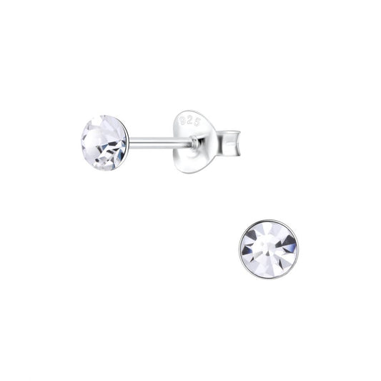 4mm Round Crystal Silver Stud Earrings - Crystal - 925 Sterling Silver