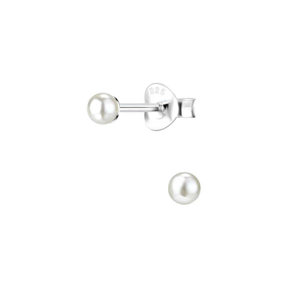 3mm Pearl Silver Stud Earrings - White - 925 Sterling Silver Women's Jewelry