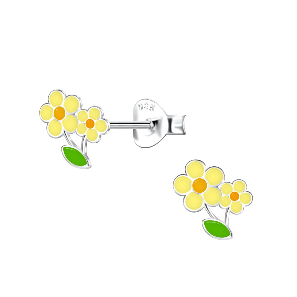 Yellow Flower Stud Earrings - 925 Sterling Silver Women's Jewelry