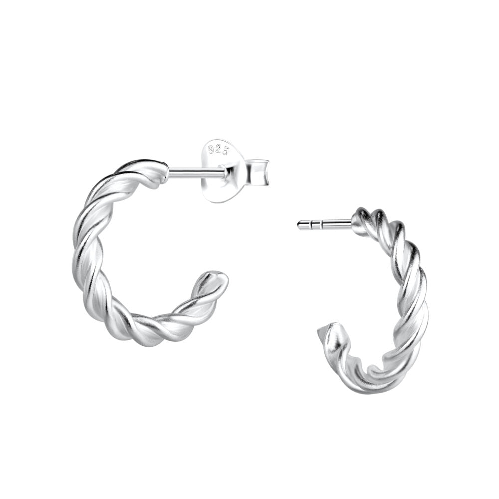 Silver Twisted Half Hoop Stud Earrings - 925 Sterling Silver Women's Jewelry