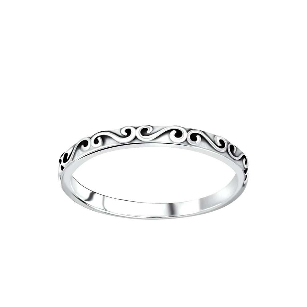 Silver Patterned Ring - Size 8 - 925 Sterling Silver Women's Jewelry