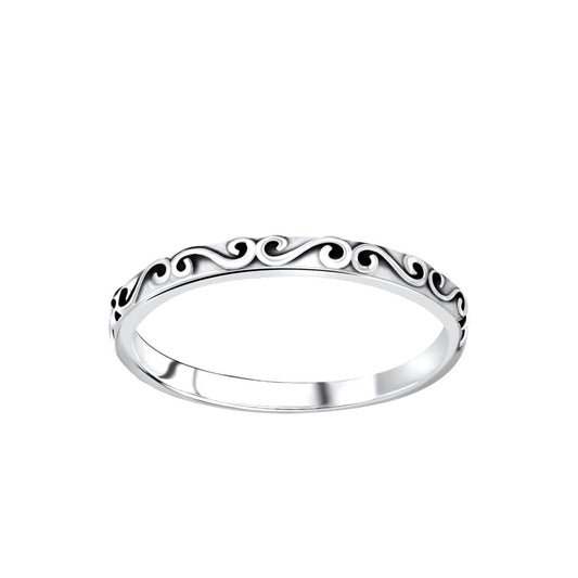 Silver Patterned Ring - Size 8 - 925 Sterling Silver Women's Jewelry