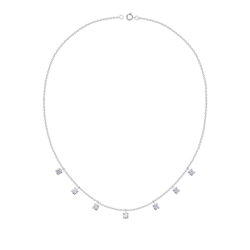 4mm Round Cubic Zirconia Silver Necklace - White - 925 Sterling Silver