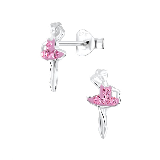 Silver Ballerina Stud Earrings - Light Rose - 925 Sterling Silver Women's Jewelry