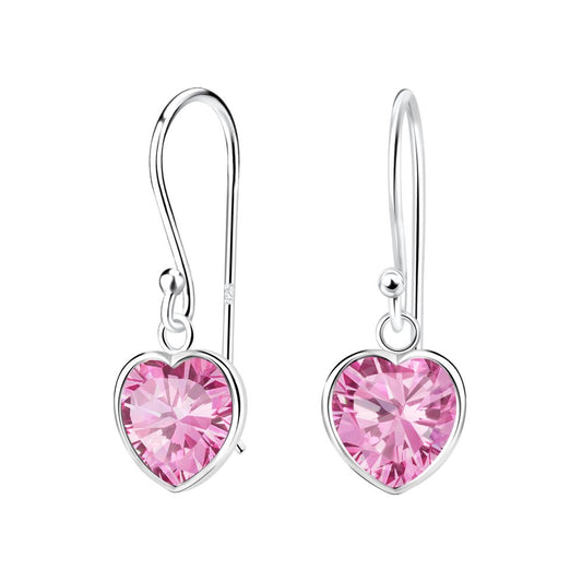 8mm Heart Cubic Zirconia Silver Earrings - Pink - 925 Sterling Silver