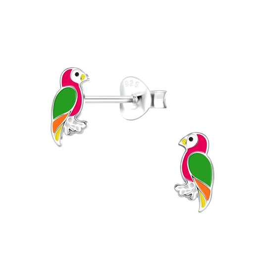 Silver Parrot Stud Earrings - 925 Sterling Silver Women's Jewelry