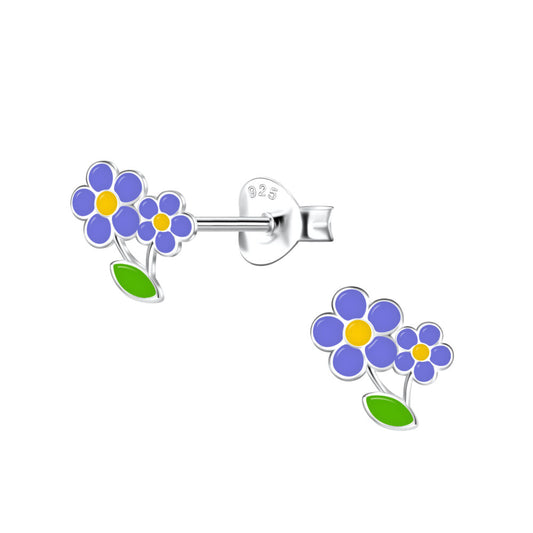 Purple Flower Stud Earrings - 925 Sterling Silver Women's Jewelry