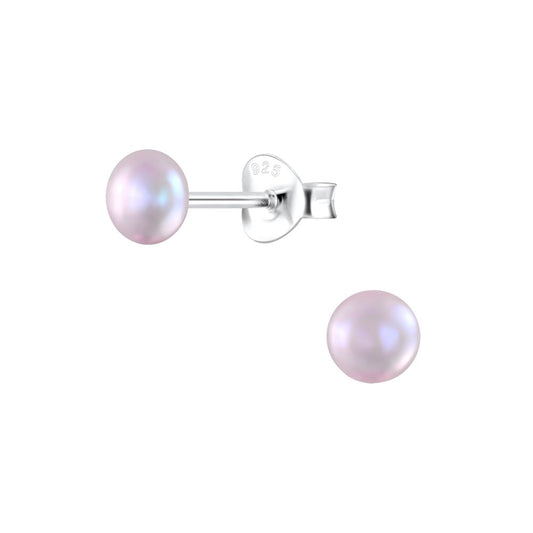 4mm Fresh Water Pearl Silver Stud Earrings - Purple - 925 Sterling Silver Women's Jewelry