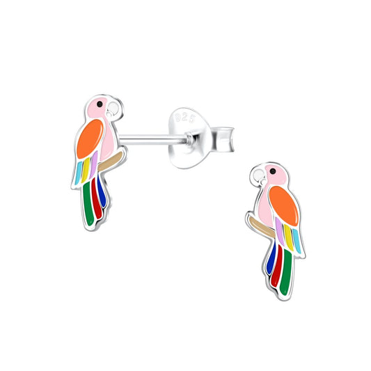 Colorful Parrot Stud Earrings - 925 Sterling Silver Women's Jewelry