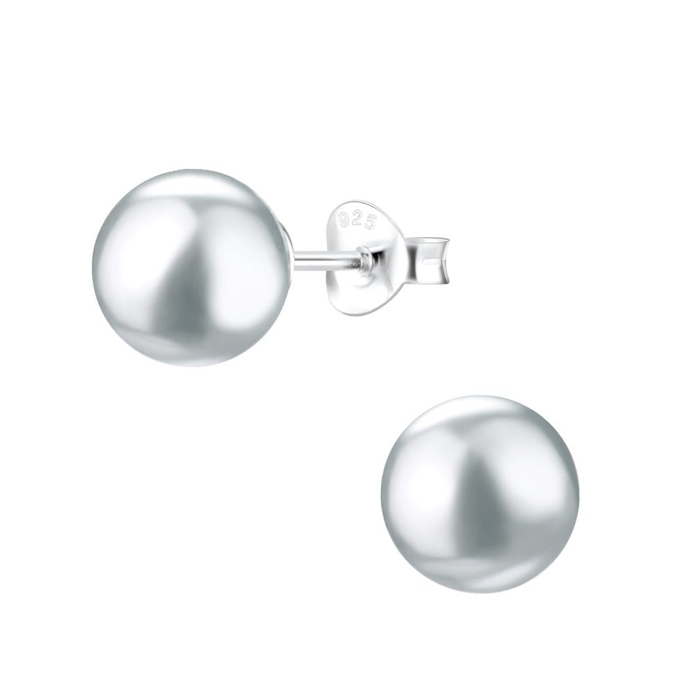 8mm Pearl Silver Stud Earrings - Grey - 925 Sterling Silver Women's Jewelry